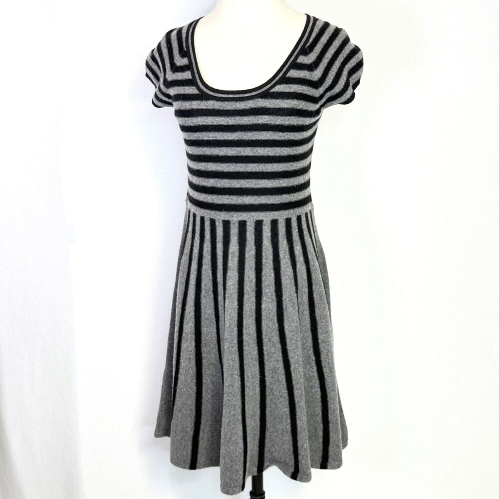 BCBG Maxazria | Striped Black and Gray Wool & Cashmere Mini Dress | Sz M